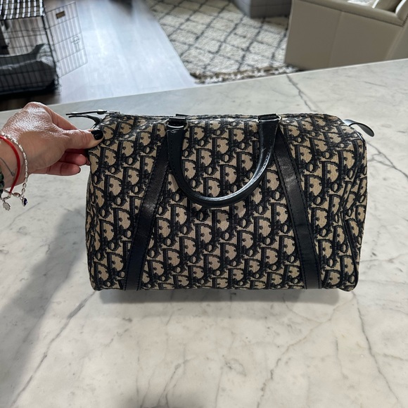 Authentic Christian Dior Boston Bag Trotter Monogram Canvas Blue Leather. EUC - Picture 4 of 17